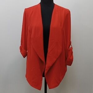 Torrid Women's Size 1 Bright Orange/Red Shawl Poncho Open Front Sweater EUC!